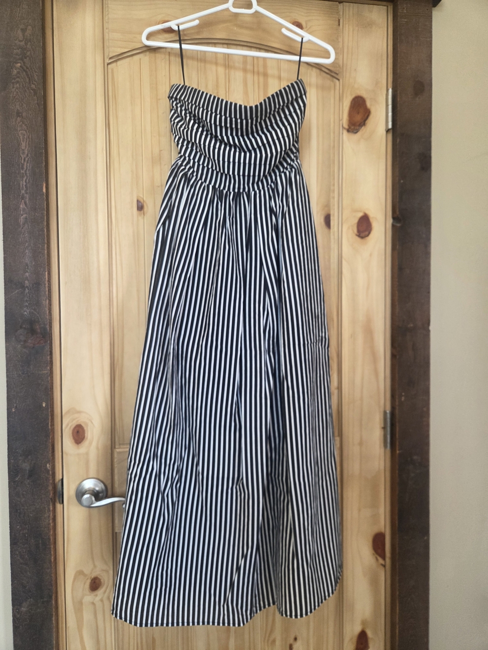 Together Black and White Striped Strapless Maxi Dress